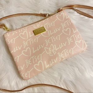 Luv Betsey Johnson Pink & White Crossbody Wristlet Mini Bag